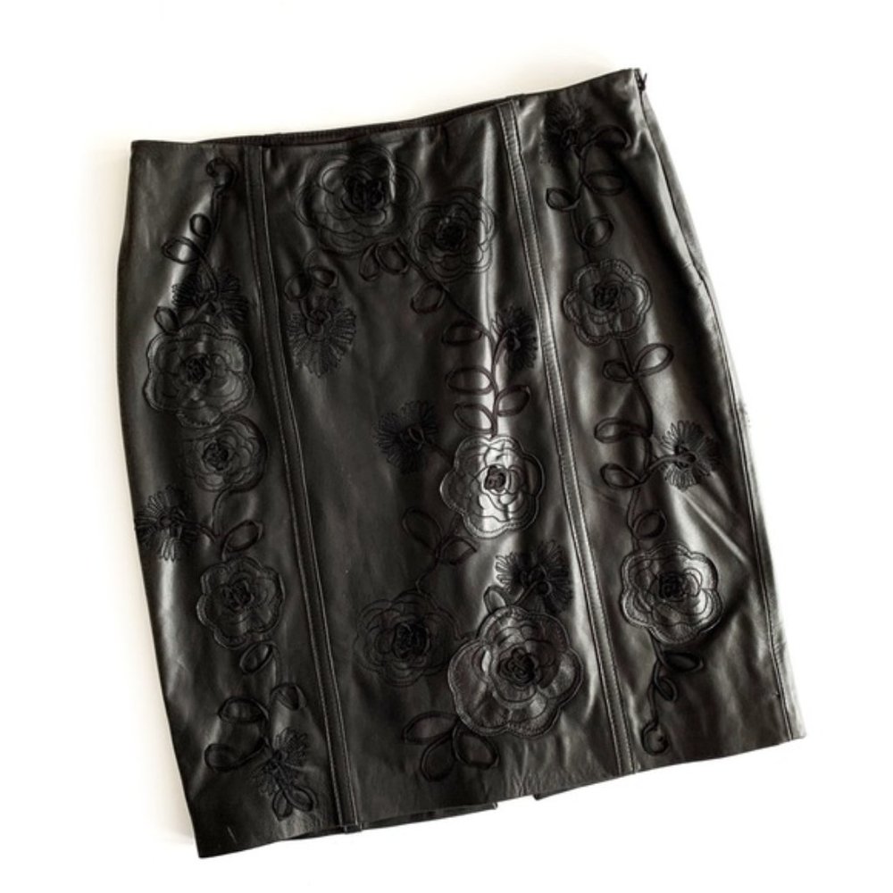 WHBM | Genuine Leather Pencil Skirt Floral New